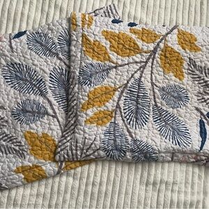 Elegant Leaf Pattern Pillow Covers - Mustard and Navy(2)